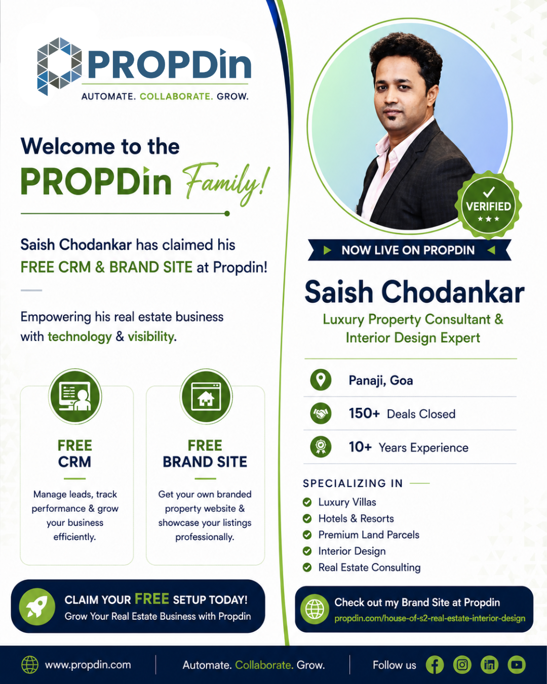 Saish Chodankar, Luxury Property Consultant & Interior Design Expert, on Propdin